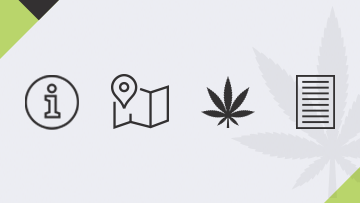Information icon, map icon, cannabis leaf icon, document icon